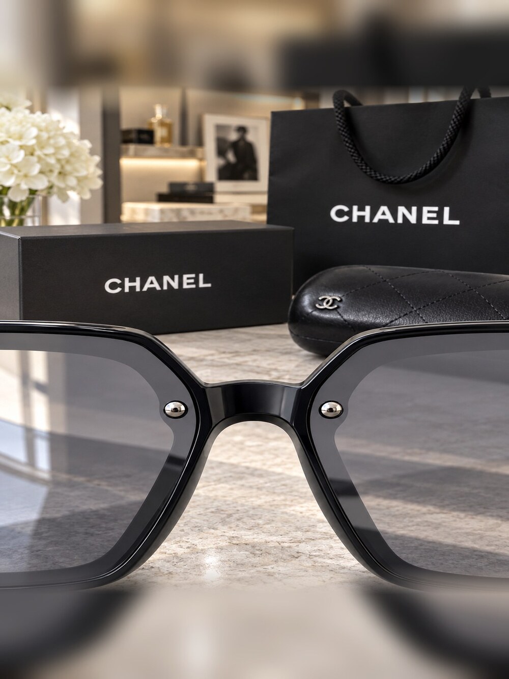 Chanel Black Square Sunglasses - Picture 5 of 6